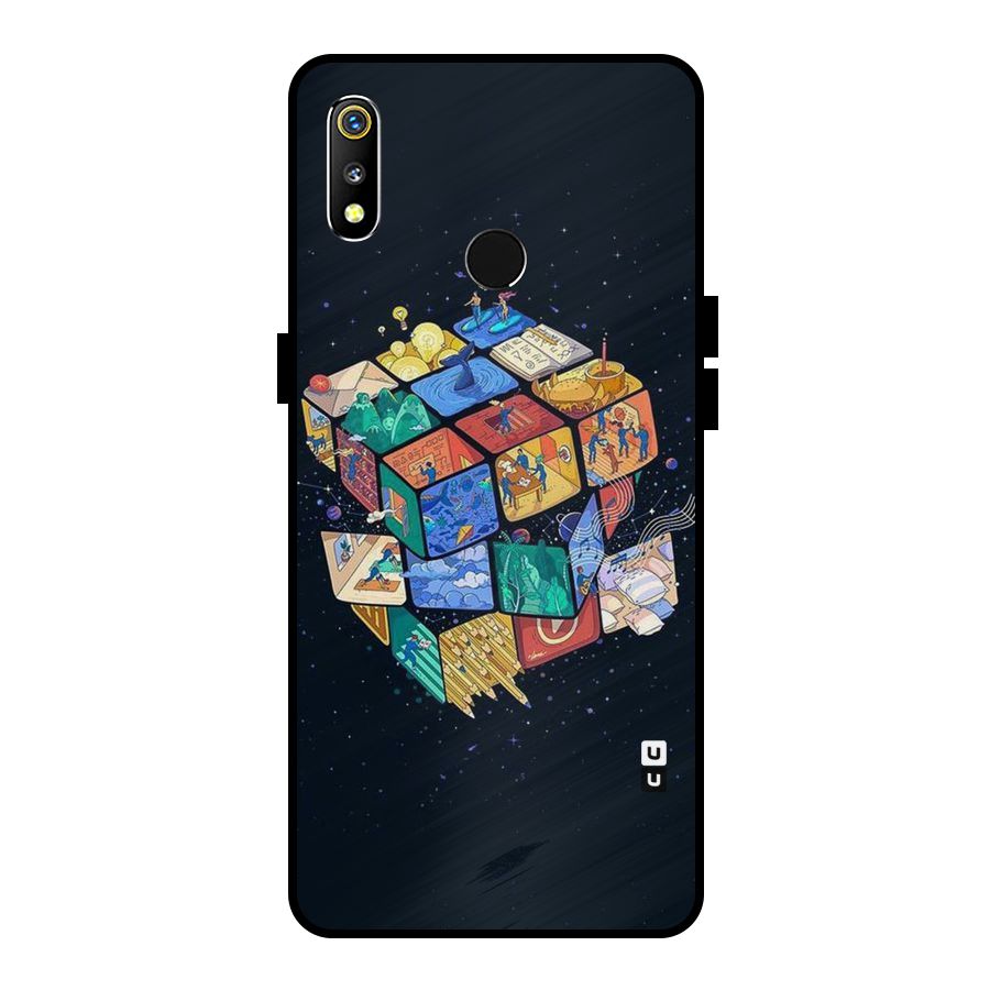Coloured Rubic Metal Back Case for Realme 3