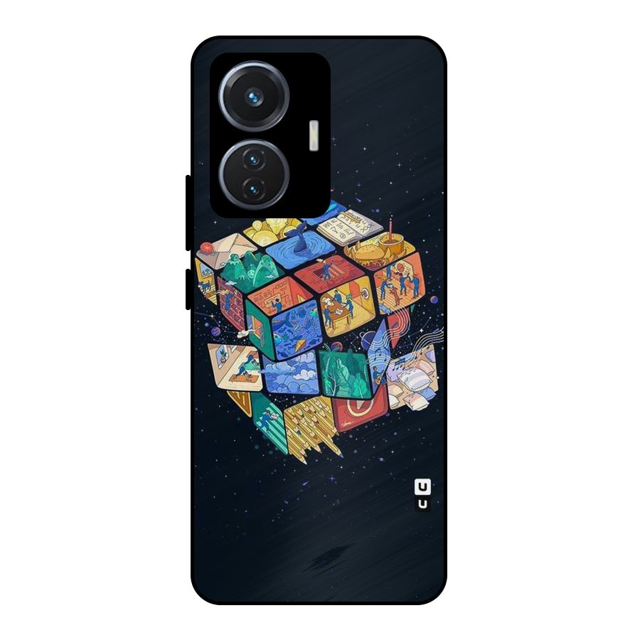 Coloured Rubic Metal Back Case for Vivo T1 44W