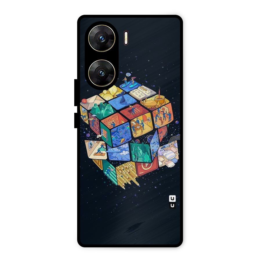 Coloured Rubic Metal Back Case for Vivo V29e