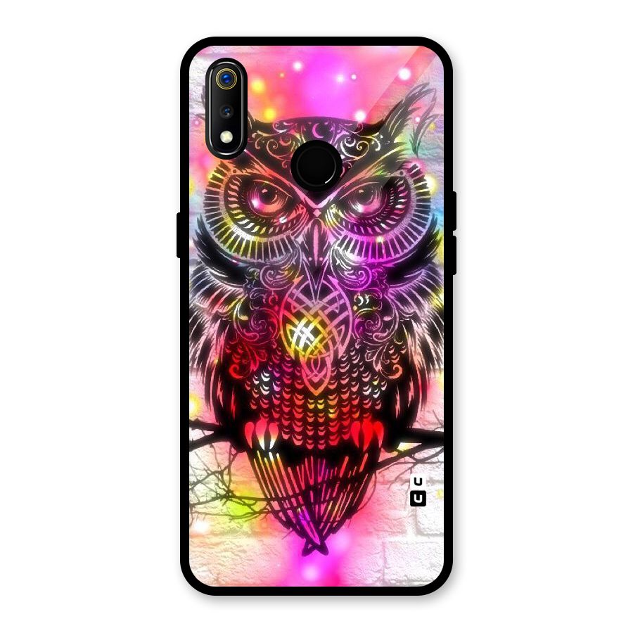 Colourful Owl Glass Back Case for Realme 3i