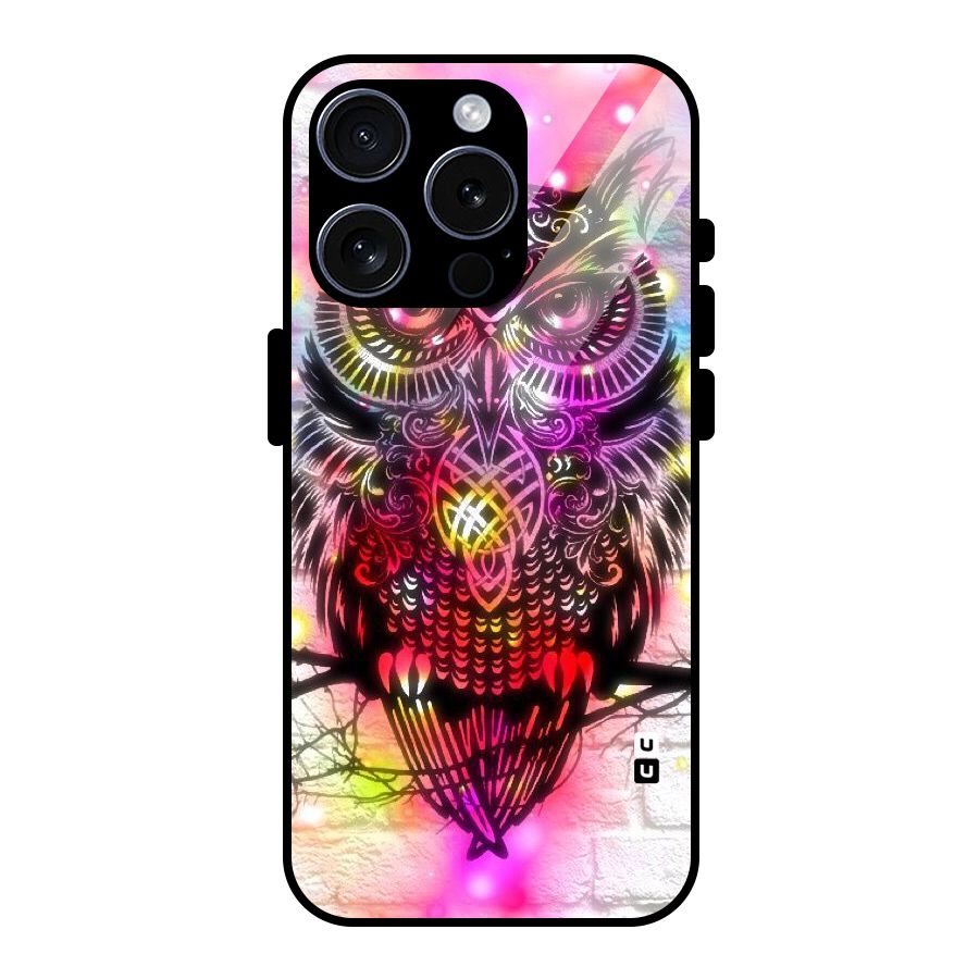 Colourful Owl Glass Back Case for iPhone 15 Pro
