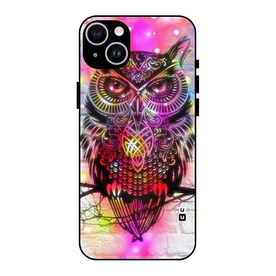 Colourful Owl Metal Back Case for iPhone 14 Plus