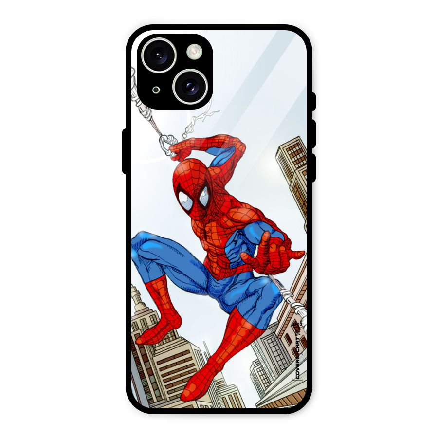 Comic Spider Man Glass Back Case for iPhone 15 Plus