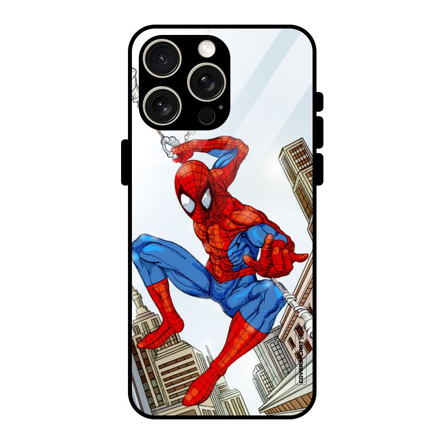Comic Spider Man Glass Back Case for iPhone 15 Pro Max