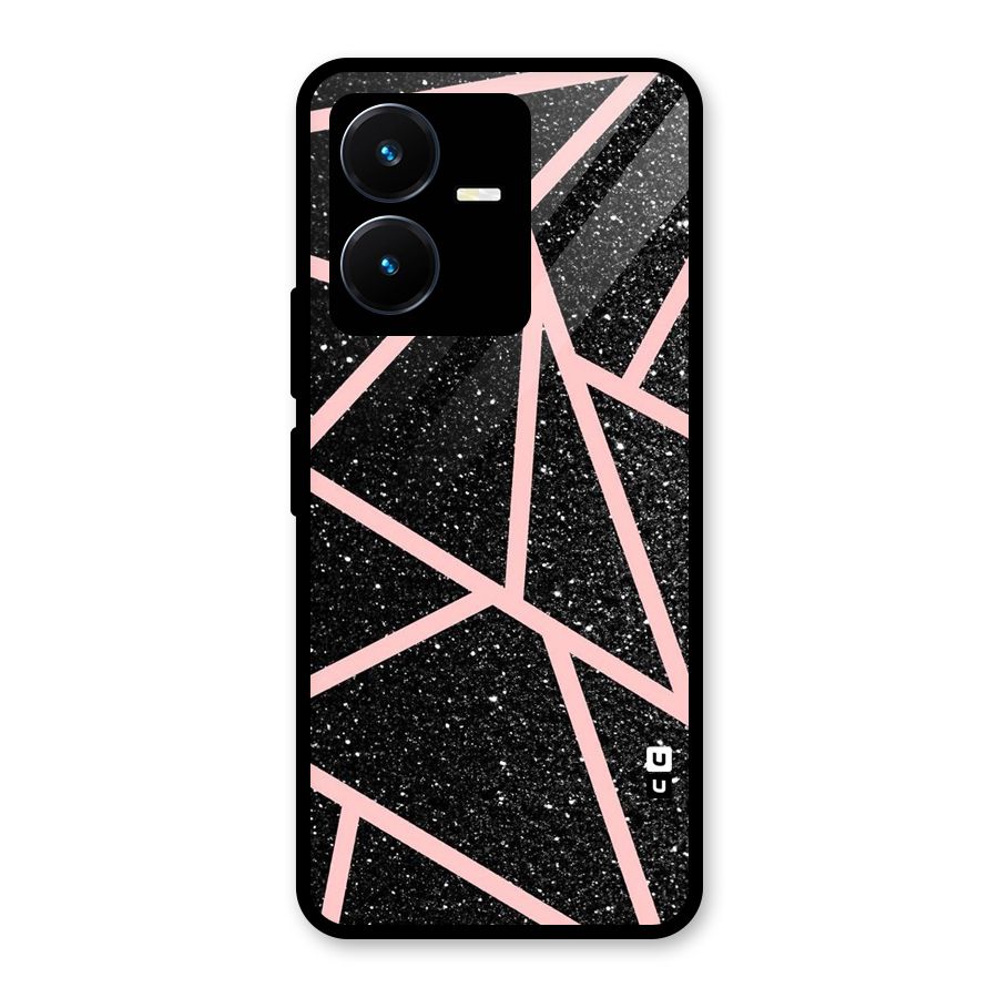 Concrete Black Pink Stripes Glass Back Case for Vivo Y22s