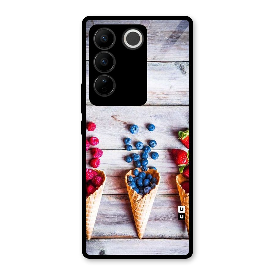 Cone Fruits Design Glass Back Case for Vivo V27 Pro
