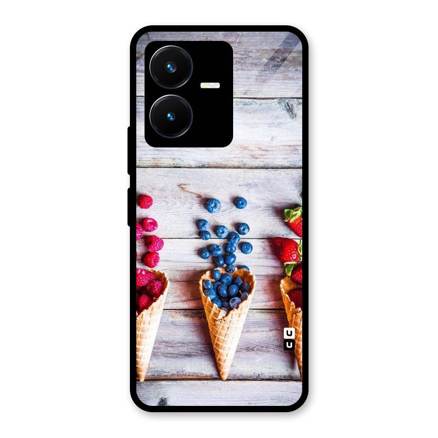 Cone Fruits Design Glass Back Case for Vivo Y22s