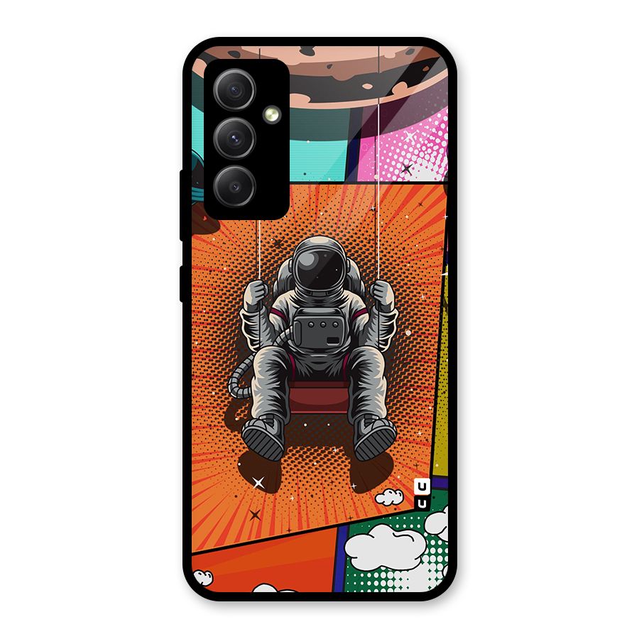 Cool Astraunaut Comic Swing Glass Back Case for Galaxy A34