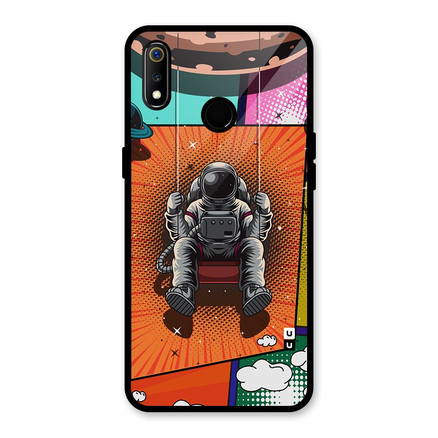 Cool Astraunaut Comic Swing Glass Back Case for Realme 3i