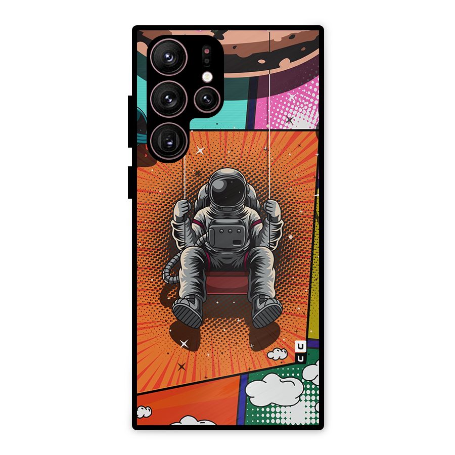 Cool Astraunaut Comic Swing Metal Back Case for Galaxy S22 Ultra 5G