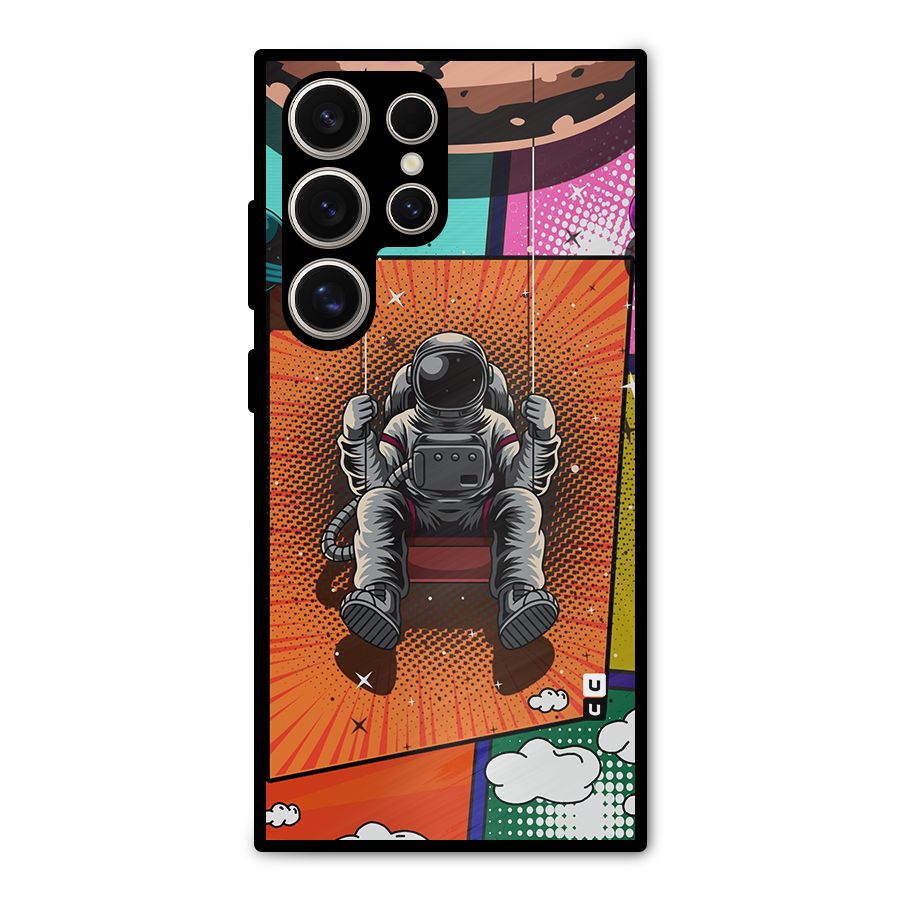 Cool Astraunaut Comic Swing Metal Back Case for Galaxy S24 Ultra