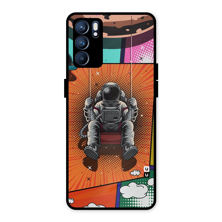 Cool Astraunaut Comic Swing Metal Back Case for Oppo Reno6 5G