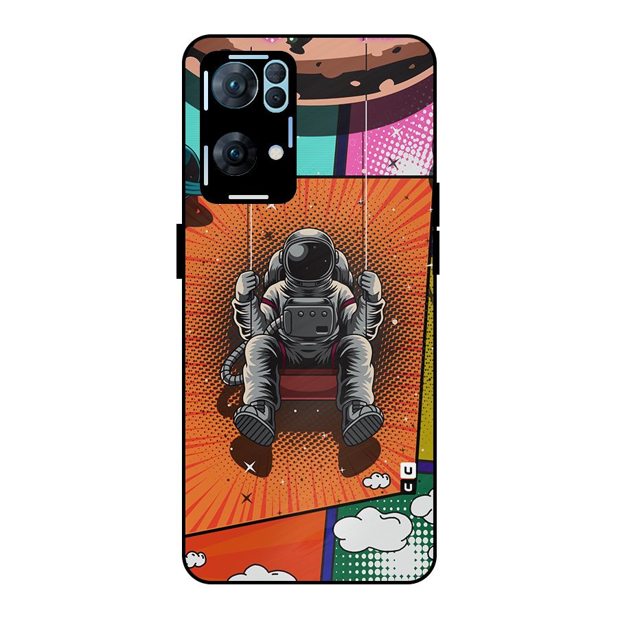 Cool Astraunaut Comic Swing Metal Back Case for Oppo Reno7 Pro 5G