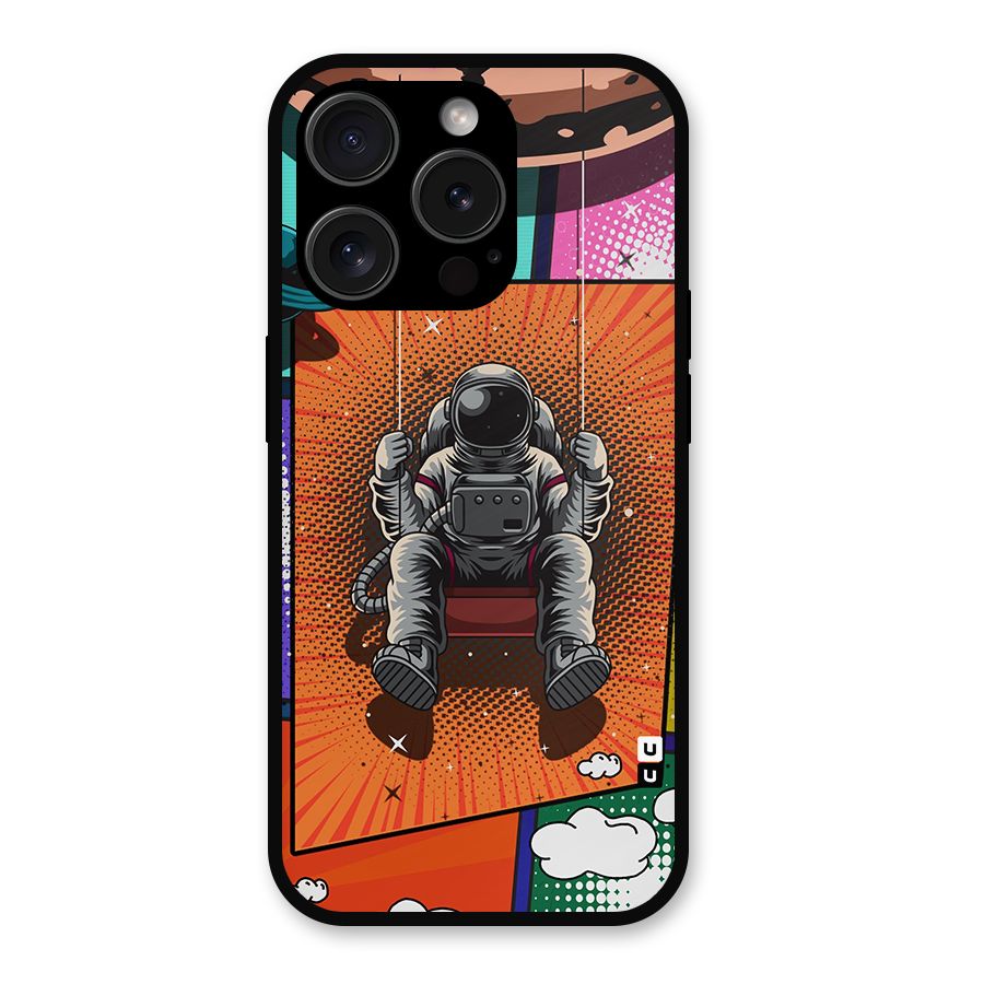 Cool Astraunaut Comic Swing Metal Back Case for iPhone 15 Pro