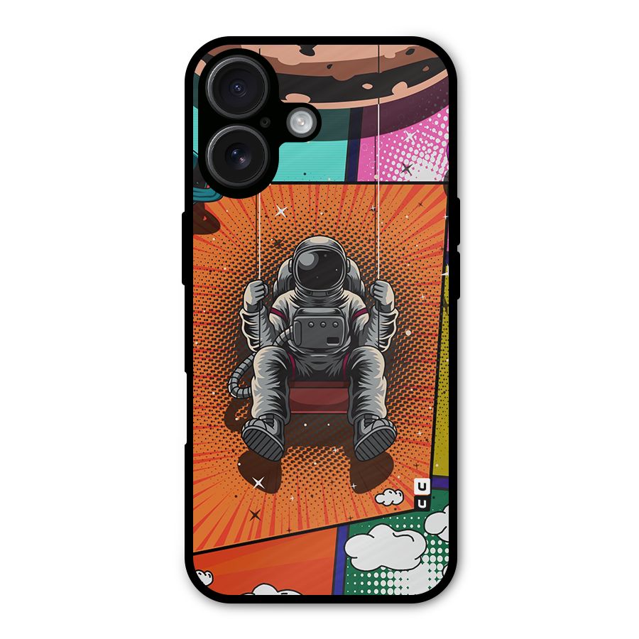 Cool Astraunaut Comic Swing Metal Back Case for iPhone 16