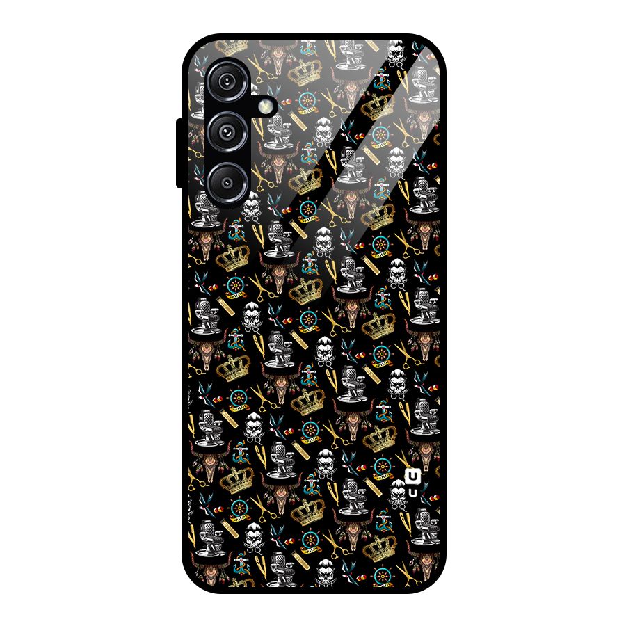 Cool Barber Pattern Glass Back Case for Galaxy M34 5G
