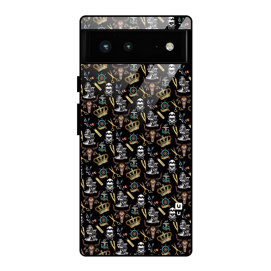 Cool Barber Pattern Glass Back Case for Google Pixel 6