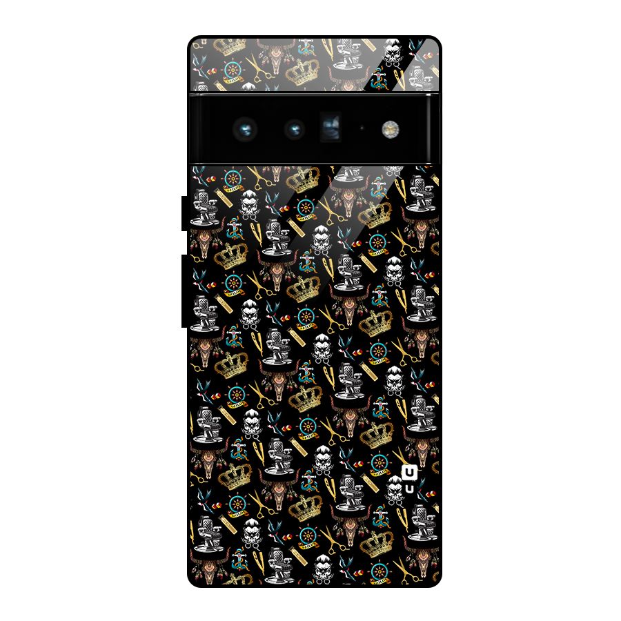 Cool Barber Pattern Glass Back Case for Google Pixel 6 Pro