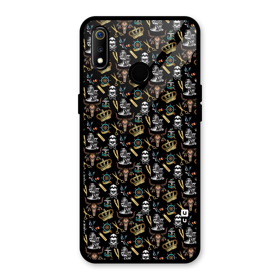 Cool Barber Pattern Glass Back Case for Realme 3