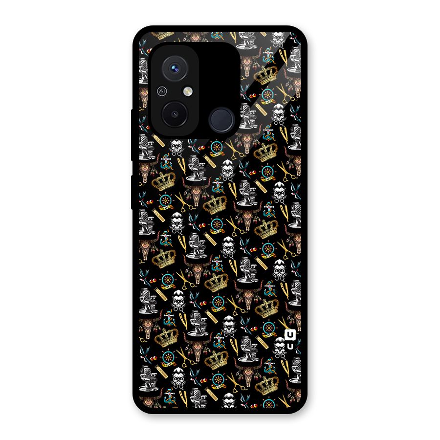 Cool Barber Pattern Glass Back Case for Redmi 12C