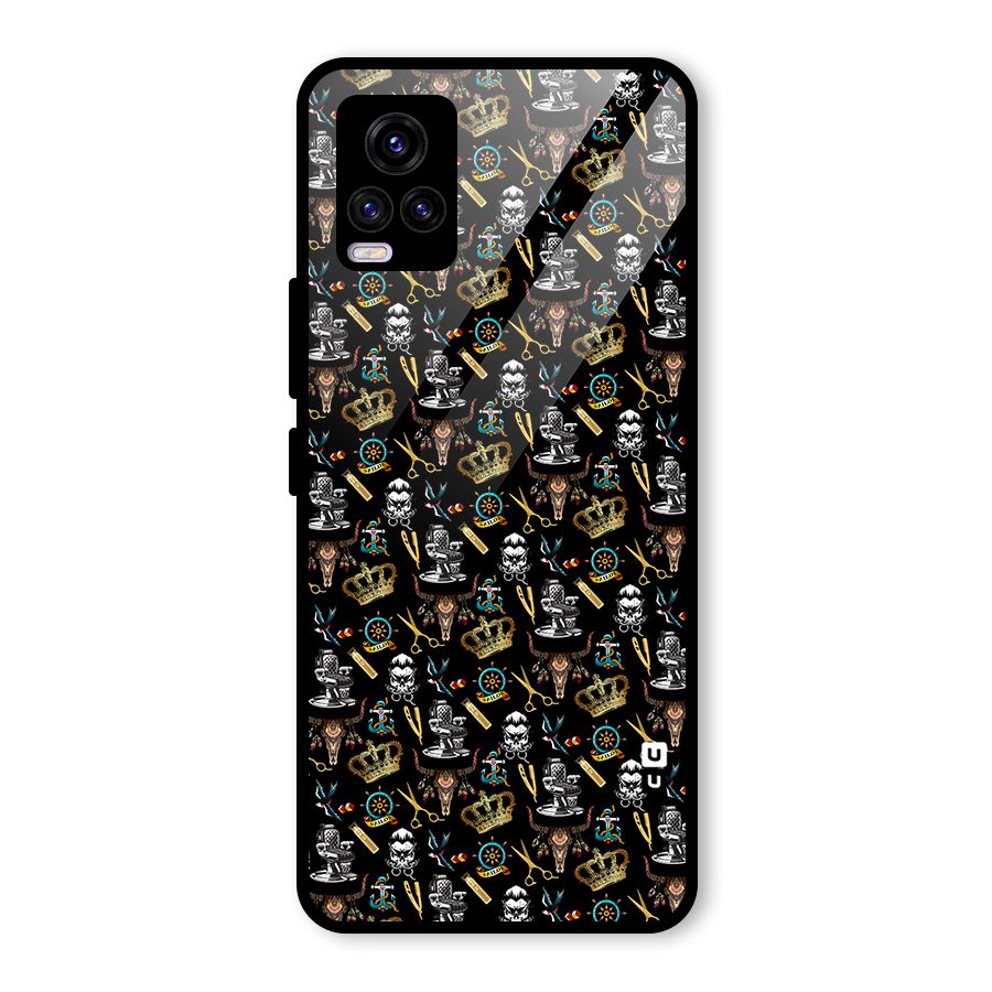 Cool Barber Pattern Glass Back Case for Vivo V20 2021