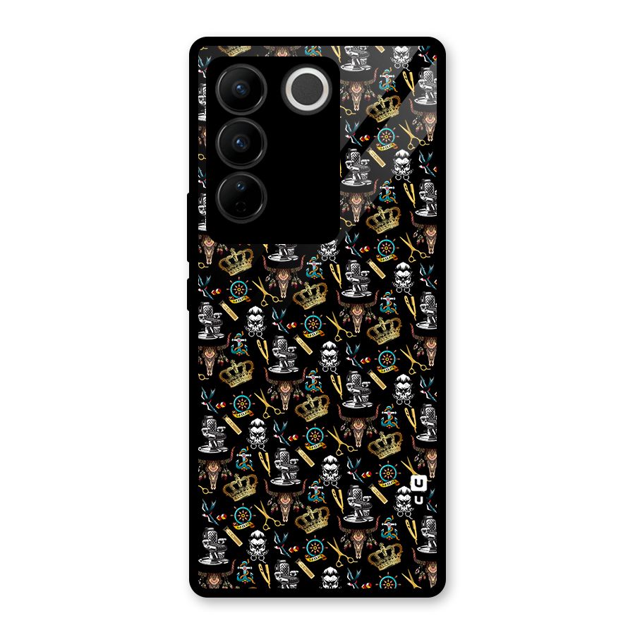 Cool Barber Pattern Glass Back Case for Vivo V27