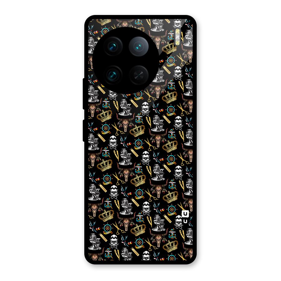 Cool Barber Pattern Glass Back Case for Vivo X90 Pro