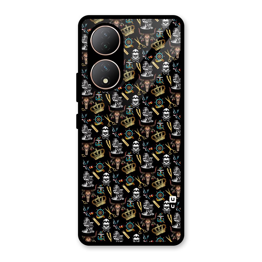 Cool Barber Pattern Glass Back Case for Vivo Y100A