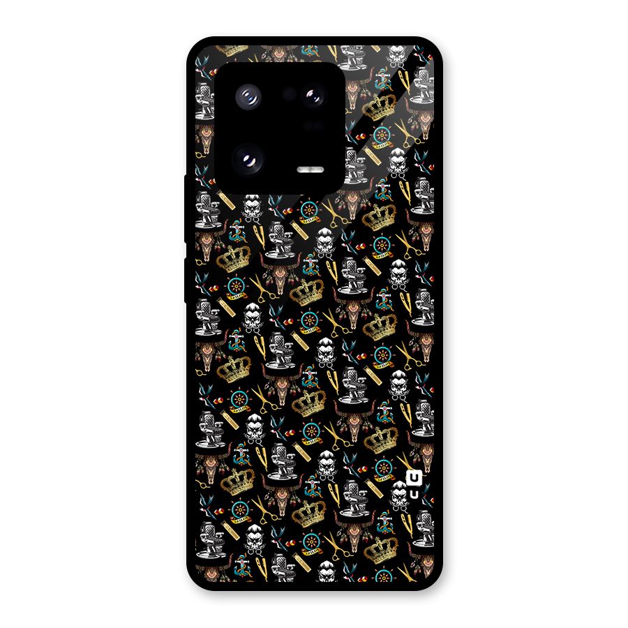 Cool Barber Pattern Glass Back Case for Xiaomi 13 Pro