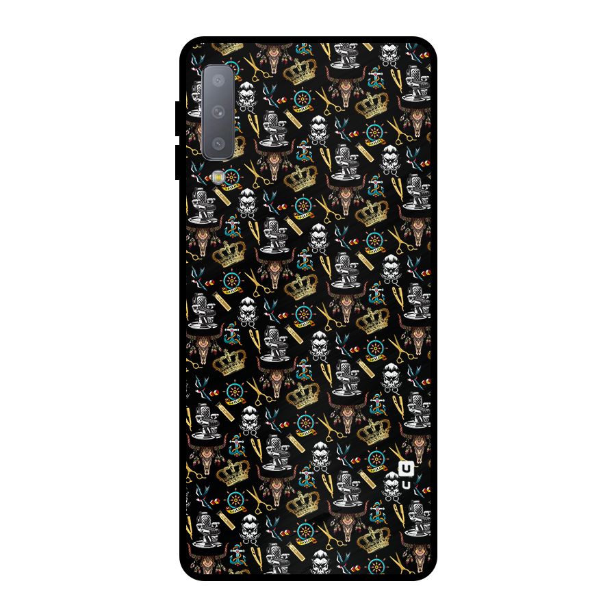 Cool Barber Pattern Metal Back Case for Galaxy A7 (2018)