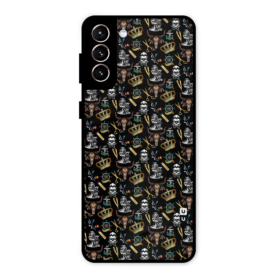 Cool Barber Pattern Metal Back Case for Galaxy S21 Plus