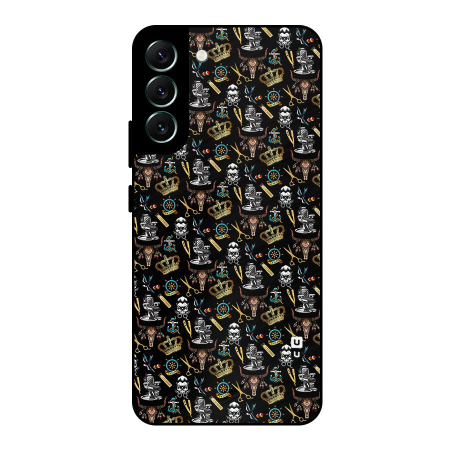 Cool Barber Pattern Metal Back Case for Galaxy S22 Plus 5G