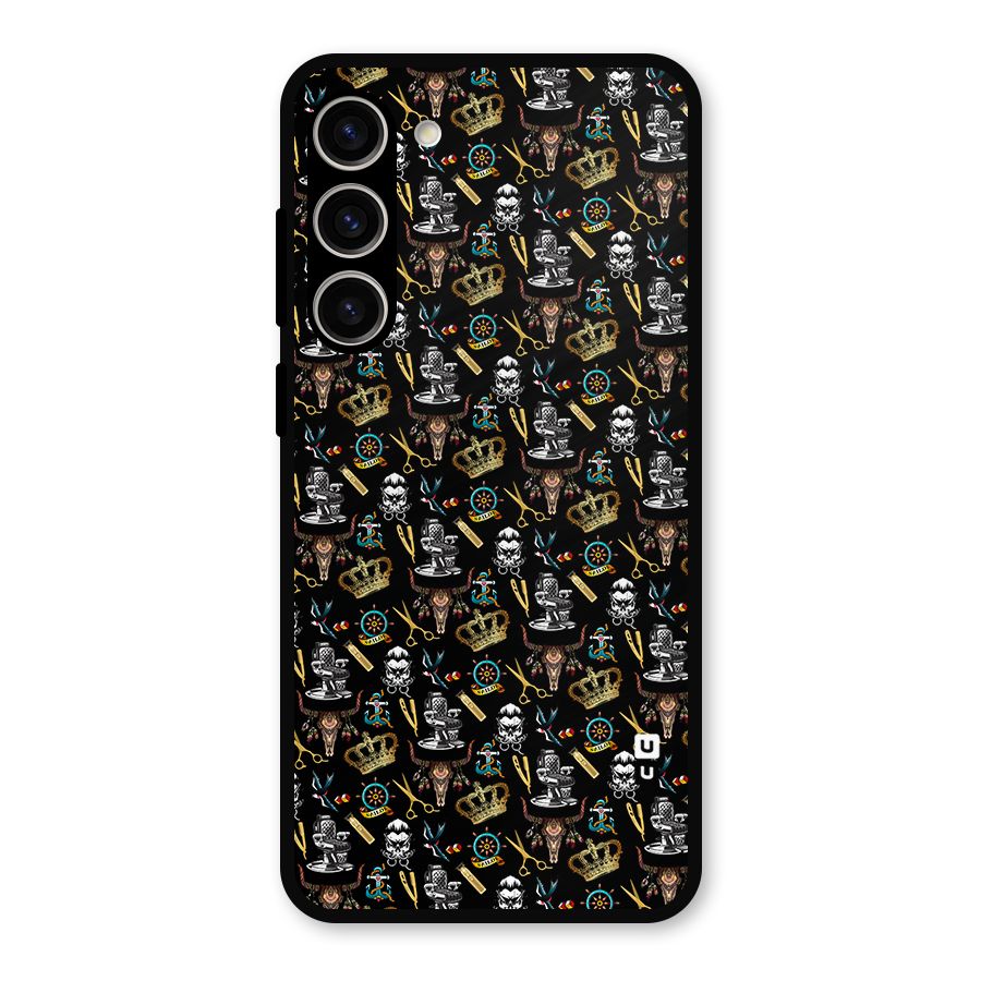 Cool Barber Pattern Metal Back Case for Galaxy S23 Plus