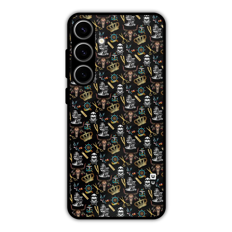 Cool Barber Pattern Metal Back Case for Galaxy S24 Plus