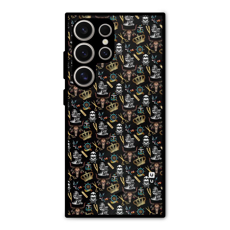 Cool Barber Pattern Metal Back Case for Galaxy S24 Ultra