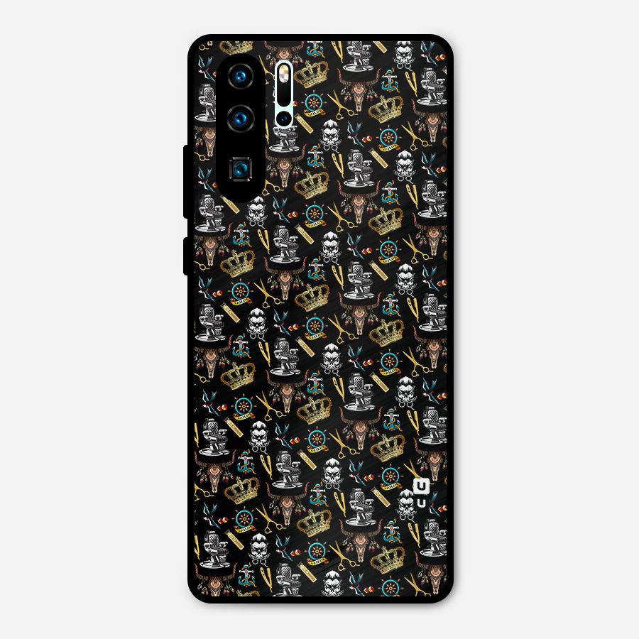 Cool Barber Pattern Metal Back Case for Huawei P30 Pro