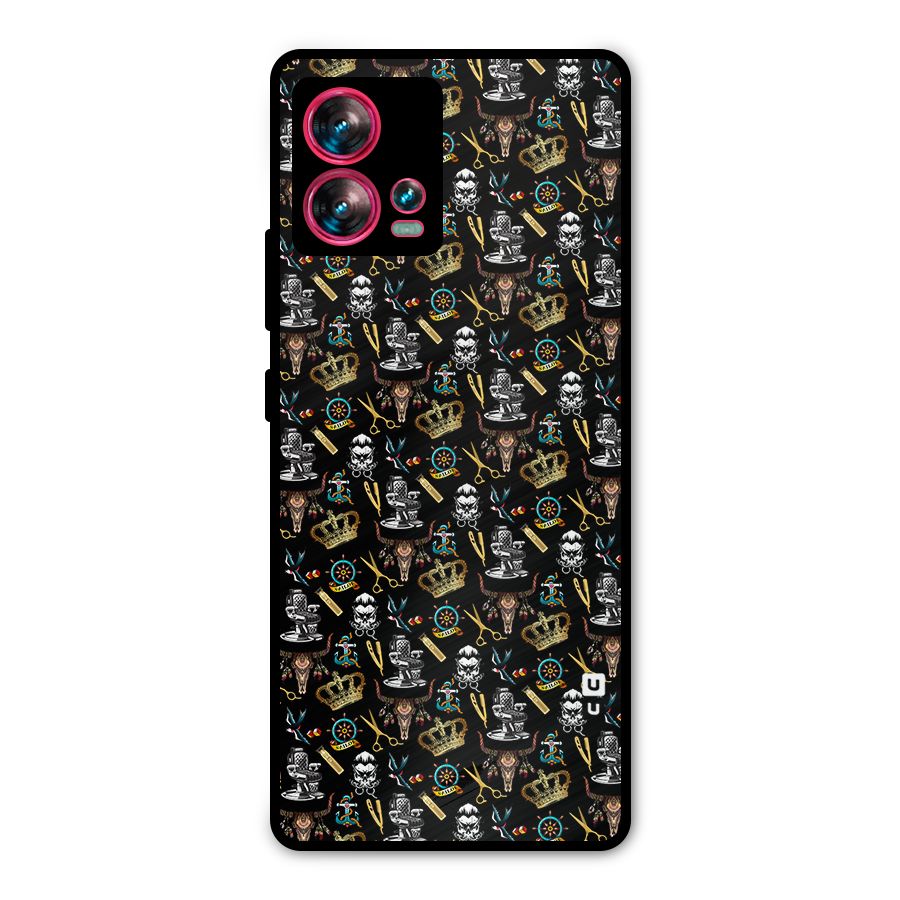 Cool Barber Pattern Metal Back Case for Motorola Edge 30 Fusion