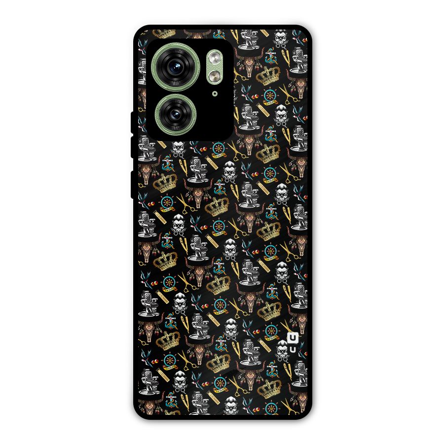 Cool Barber Pattern Metal Back Case for Motorola Edge 40 5G