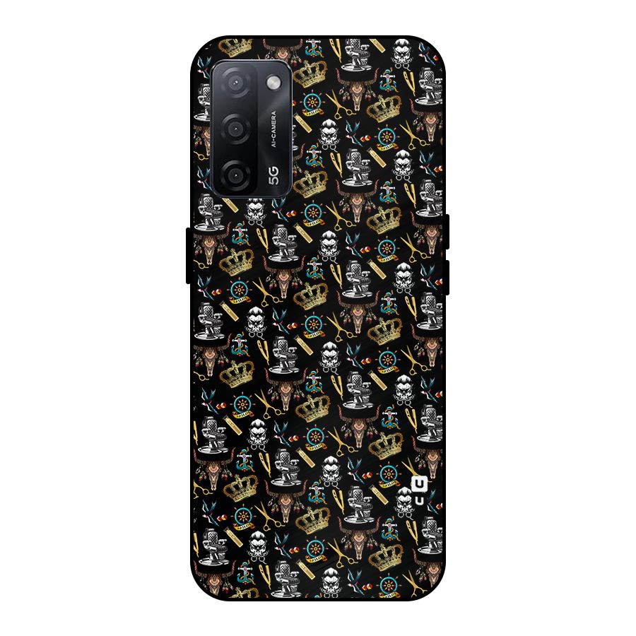 Cool Barber Pattern Metal Back Case for Oppo A53s 5G