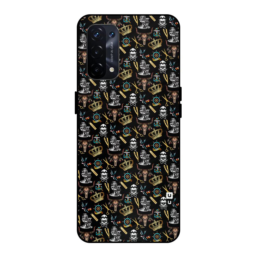 Cool Barber Pattern Metal Back Case for Oppo A74 5G