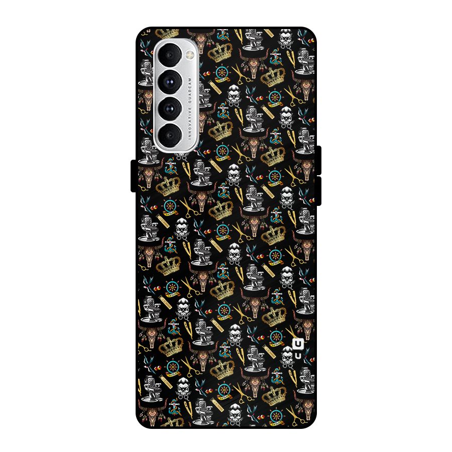 Cool Barber Pattern Metal Back Case for Oppo Reno4 Pro