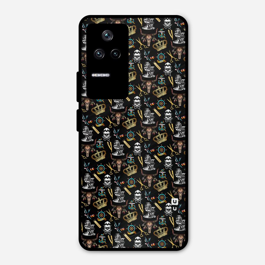 Cool Barber Pattern Metal Back Case for Poco F4 5G