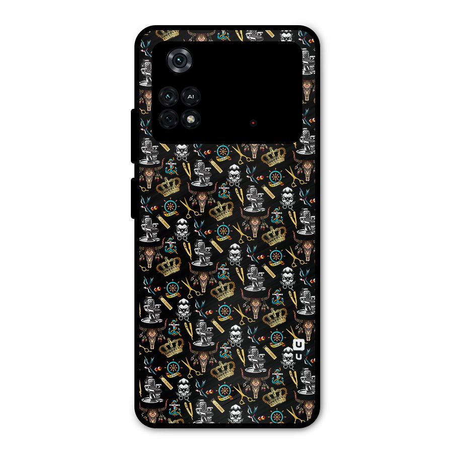 Cool Barber Pattern Metal Back Case for Poco M4 Pro 4G