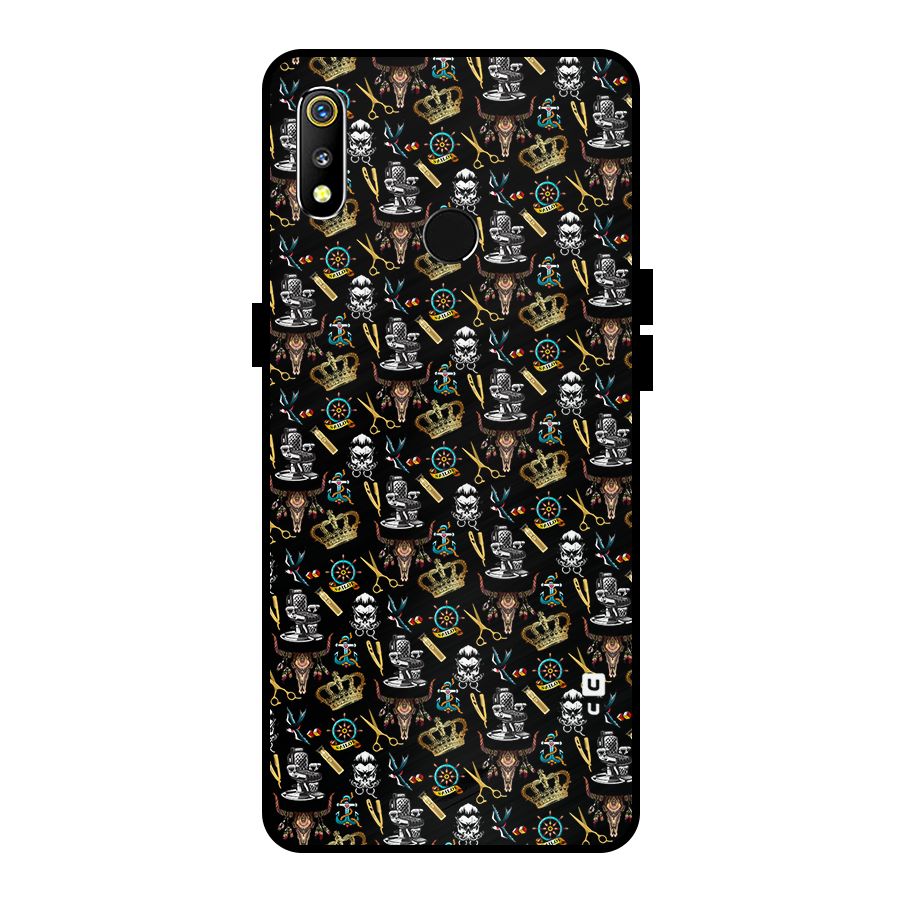 Cool Barber Pattern Metal Back Case for Realme 3