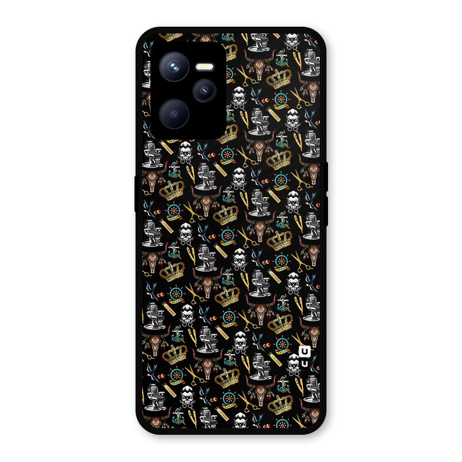Cool Barber Pattern Metal Back Case for Realme C35