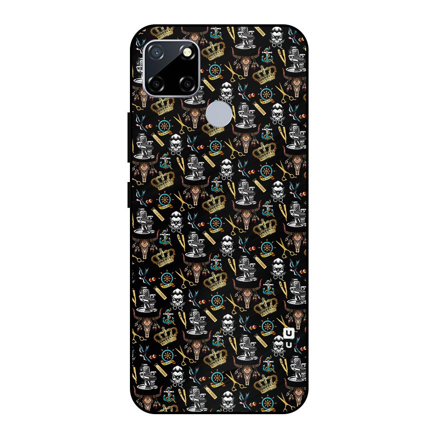 Cool Barber Pattern Metal Back Case for Realme Narzo 30A