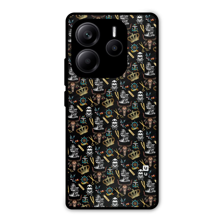 Cool Barber Pattern Metal Back Case for Redmi Note 14 5G