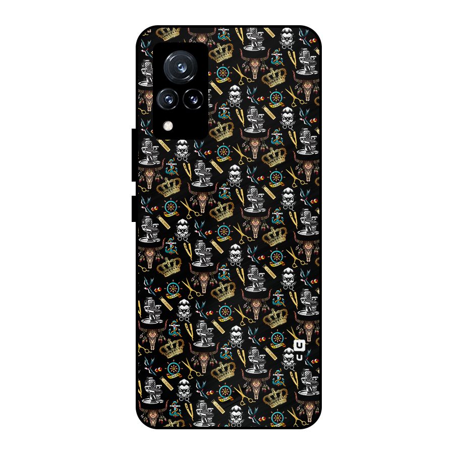 Cool Barber Pattern Metal Back Case for Vivo V21 5G