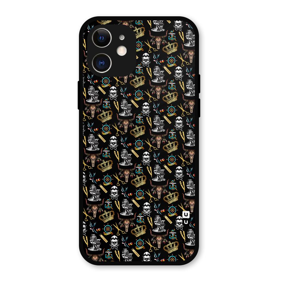 Cool Barber Pattern Metal Back Case for iPhone 12