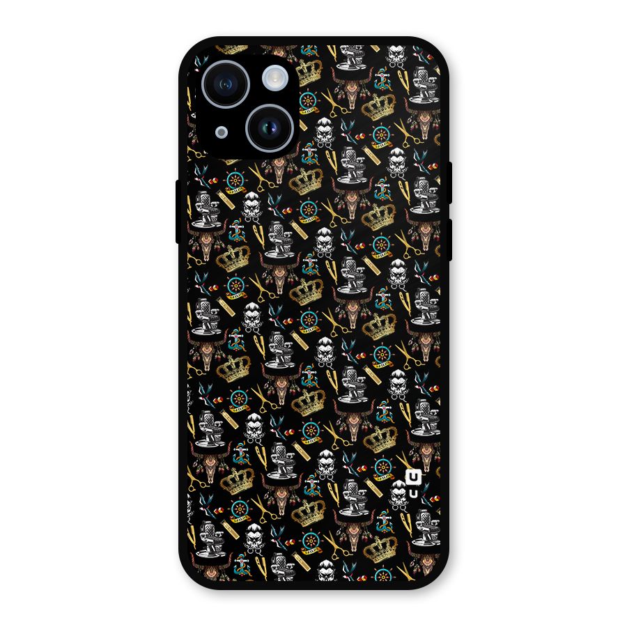Cool Barber Pattern Metal Back Case for iPhone 14